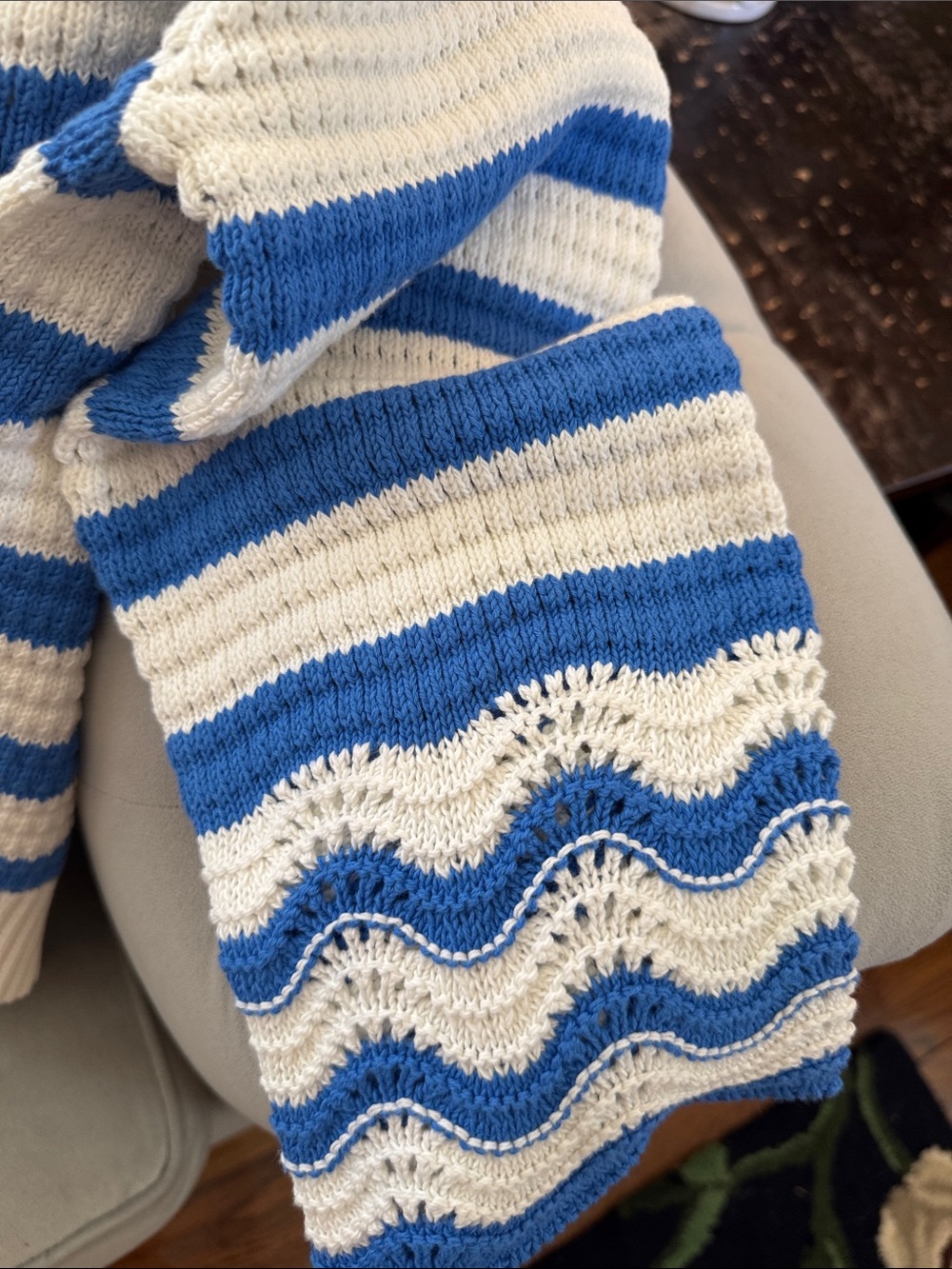 J. Crew Ivory Crewneck Sweater with Blue Stripes - Picture 6 of 7